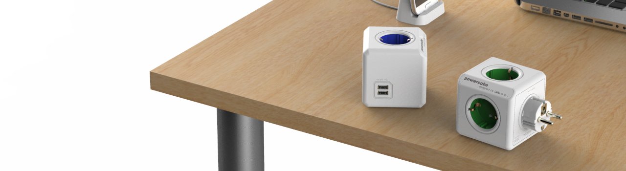 Allocacoc PowerCube Duo USB - Bloc Multiprise Murale Design Rouge Avec 4 Prises + 2 Ports USB 2.1A